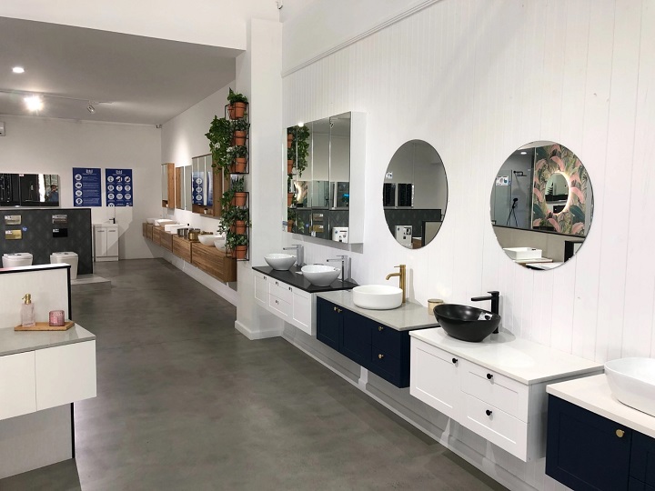 Bathroom products in a showroom