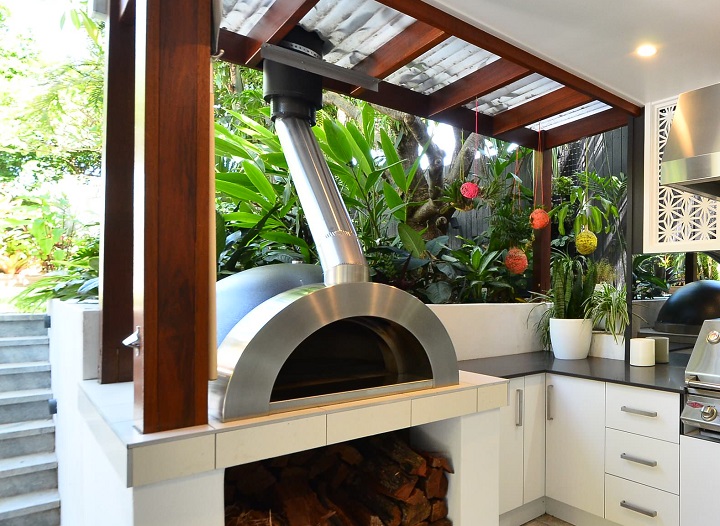 outdoor pizza oven in kitchen