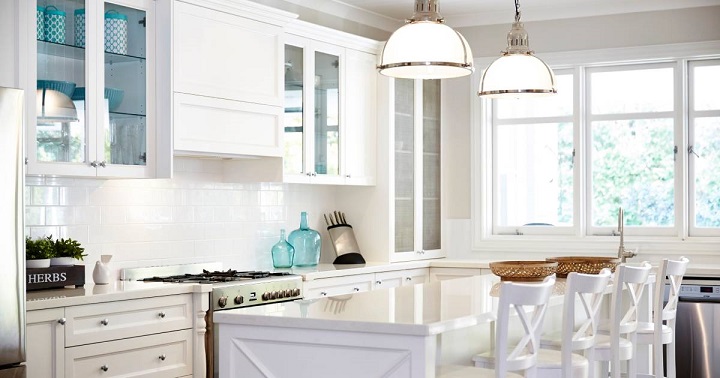 Hamptons pendant lights in the kitchen